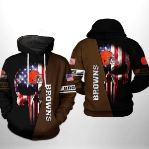 Cleveland Browns NFL US Flag Skull Team 3D Printed Hoodie/Zipper Hoodie