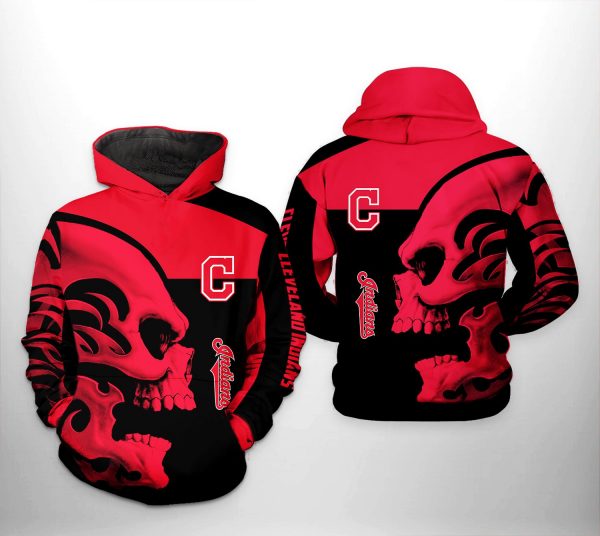 Cleveland Indians MLB Skull 3D Printed Hoodie/Zipper Hoodie