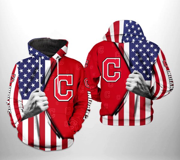 Cleveland Indians MLB US Flag 3D Printed Hoodie/Zipper Hoodie