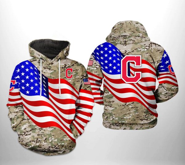Cleveland Indians MLB US Flag Camo Veteran 3D Printed Hoodie/Zipper Hoodie