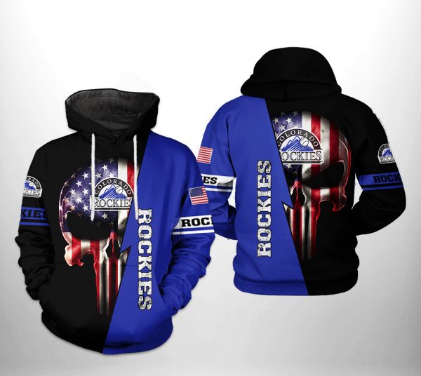 Colorado Rockies MLB US Flag Skull 3D Printed Hoodie/Zipper Hoodie