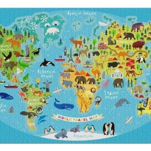 Colorful Animal Map Of The World Jigsaw Puzzle Set