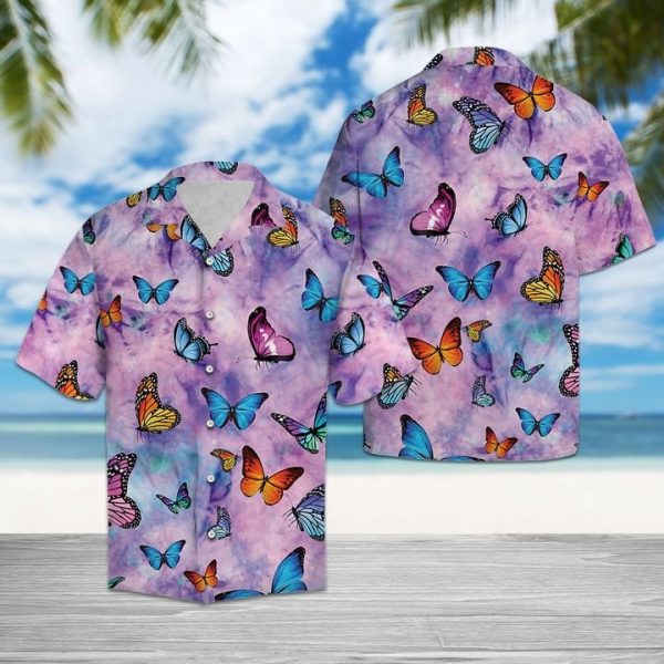 Colorful Butterfly Hawaiian Shirt Summer Button Up