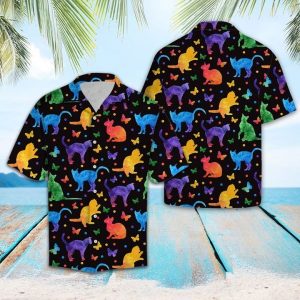 Colorful Cat Hawaiian Shirt Summer Button Up