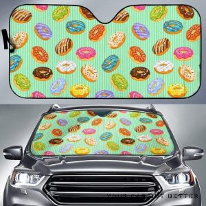 Colorful Donut Pattern Green Car Auto Sun Shade