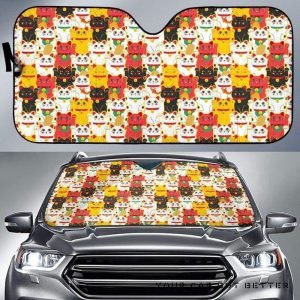 Colorful Maneki Neko Cat Pattern Car Auto Sun Shade