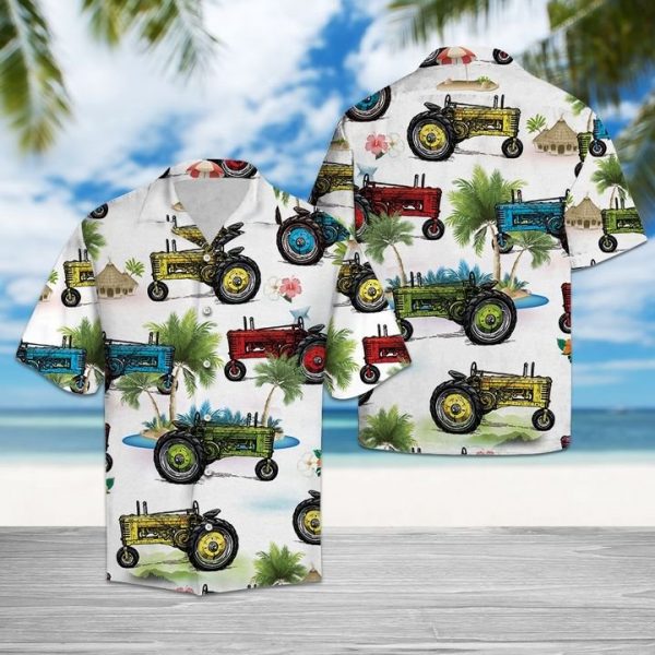 Colorful Tractor Hawaiian Shirt Summer Button Up