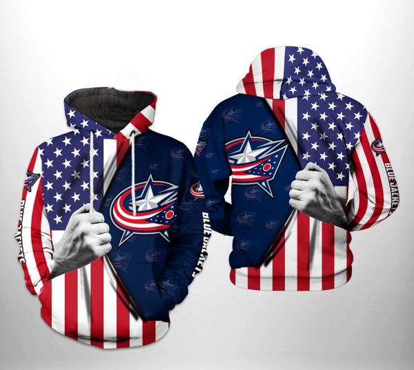 Columbus Blue Jackets NHL US FLag 3D Printed Hoodie/Zipper Hoodie