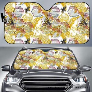 Cool Bee Honeycomb Leaves Pattern Car Auto Sun Shade