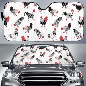 Cool Rooster Chicken Cock Floral Ornament Car Auto Sun Shade