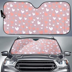 Coral White Heart Pattern Car Auto Sun Shade