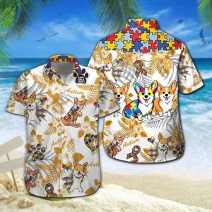 Corgi Autism Hawaiian Shirt Summer Button Up