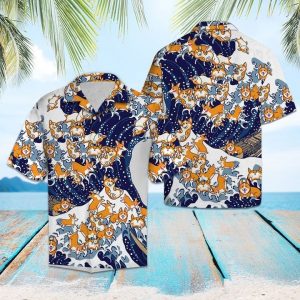 Corgi Waves Hawaiian Shirt Summer Button Up