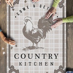 Country Kitchen Rooster On Plaid Jigsaw Puzzle Set