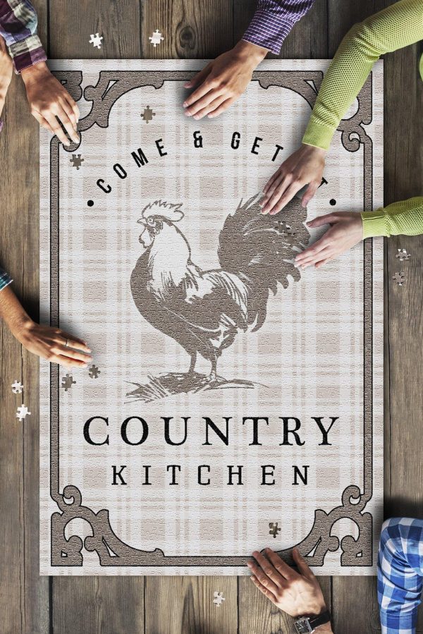 Country Kitchen Rooster On Plaid Jigsaw Puzzle Set