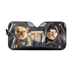 Couple Bulldogs In Car Car Auto Sun Shade