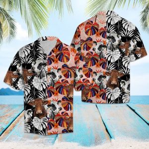 Cow Floral Hawaiian Shirt Summer Button Up