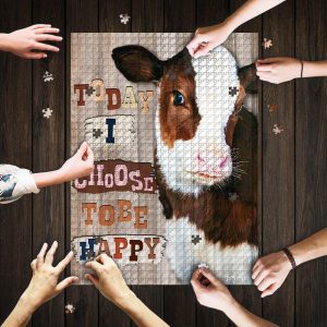 Cow Today I Choose Tobe Happy Jigsaw Puzzle Set