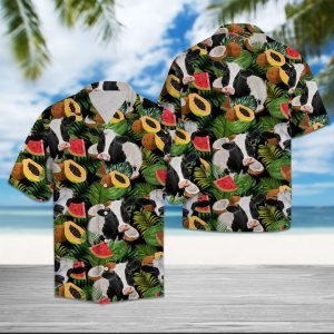 Cow Tropical Fruit Hawaiian Shirt Summer Button Up