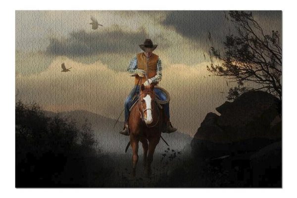 Cowboy At Sunset Jigsaw Puzzle Set