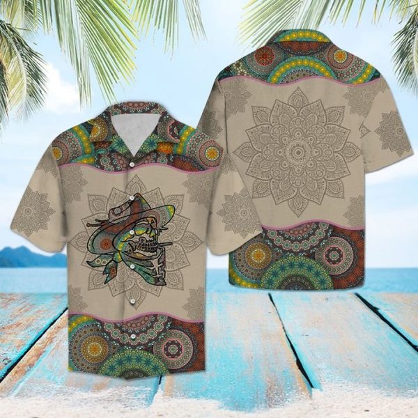 Cowboy Skull Mandala Hawaiian Shirt Summer Button Up