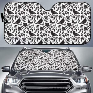 Crow Dark Floral Pattern Car Auto Sun Shade