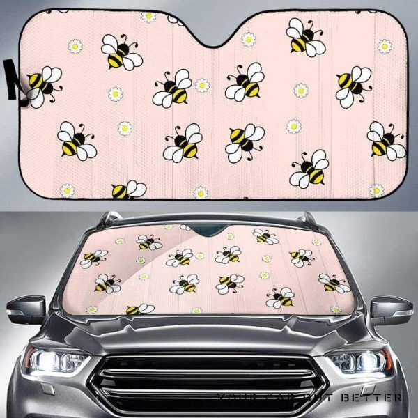 Cute Bee Flower Pattern Pink Car Auto Sun Shade