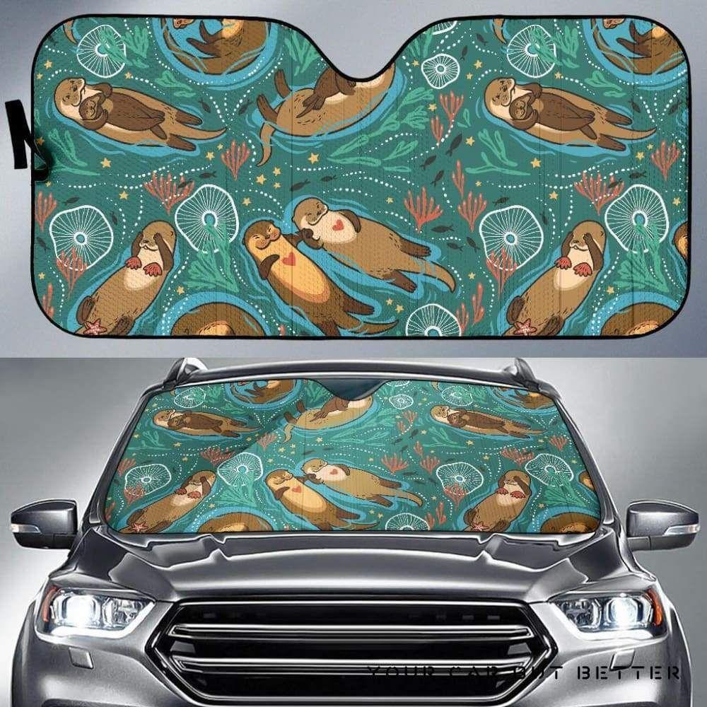 Cute Brown Sea Otters Ornamental Seaweed Corals Green Water Car Auto Sun Shade Cute Brown Sea Otters Ornamental Seaweed Corals Green Water Car Auto Sun Shade