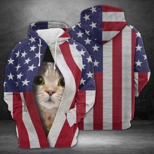 Cute Cat American Flag 3D Printed Hoodie/Zipper Hoodie