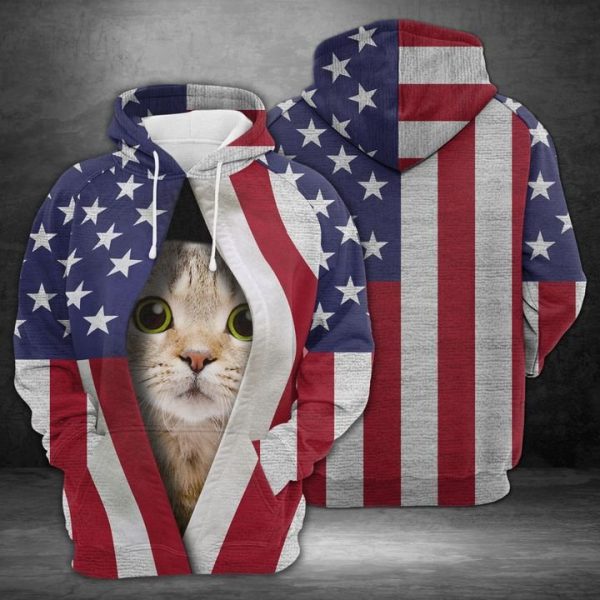 Cute Cat American Flag 3D Printed Hoodie/Zipper Hoodie