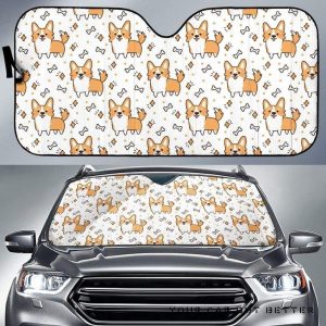 Cute Corgi Heart Star Bone Pattern Car Auto Sun Shade