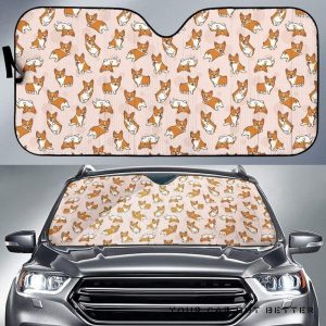 Cute Corgis Pattern Pink Car Auto Sun Shade