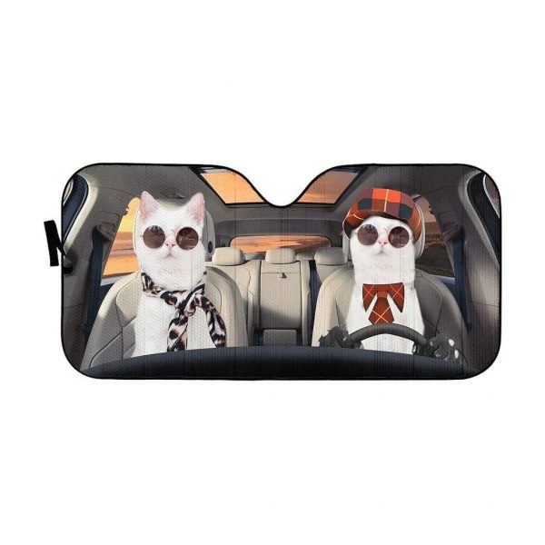 Cute Couple White Cats Car Auto Sun Shade