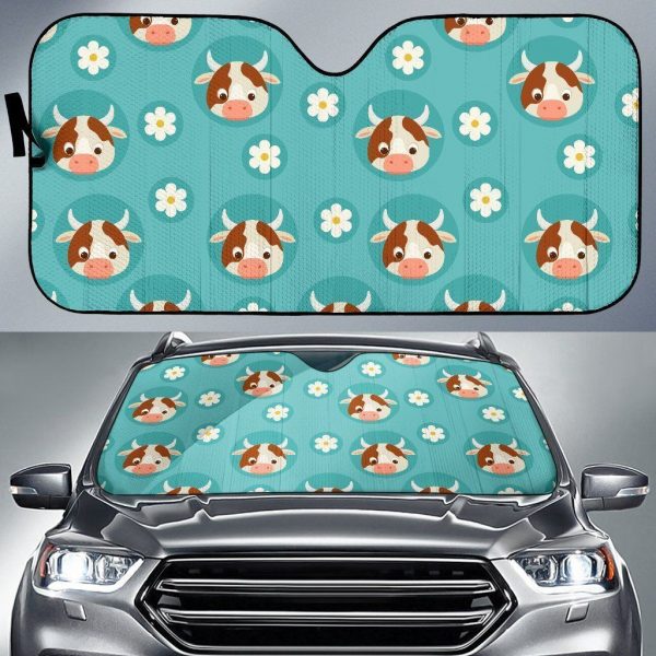 Cute Cow And Daisy Flower Car Auto Sun Shade