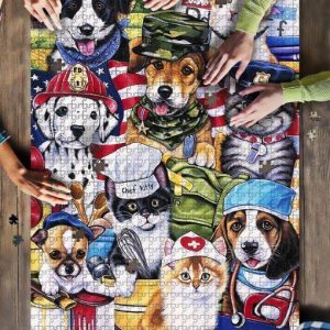 Cute Dogs And Cats Firefighter Nurse Chef Farmer Police Job Jigsaw Puzzle Set