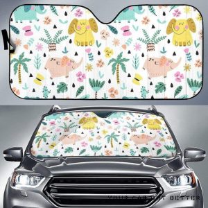 Cute Elephants Palm Tree Flower Butterfly Pattern Car Auto Sun Shade