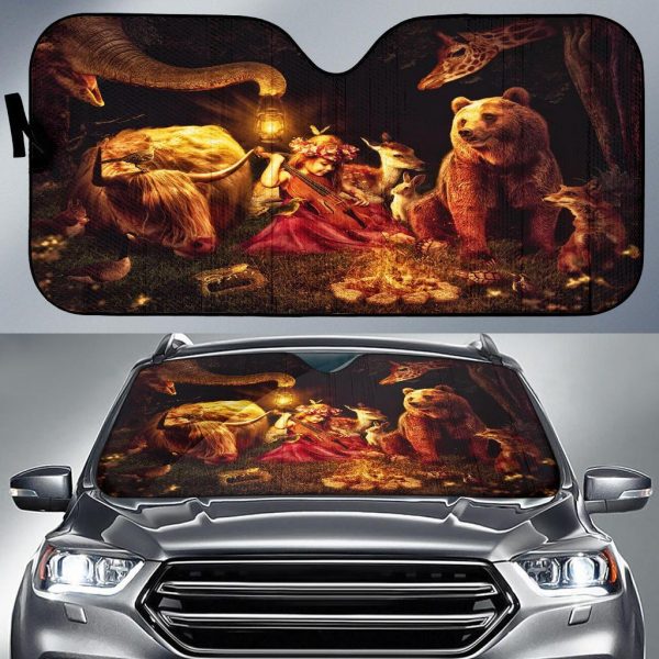 Cute Girl Animals Jungle Car Auto Sun Shade