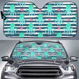 Cute Octopuses Heart Striped Car Auto Sun Shade