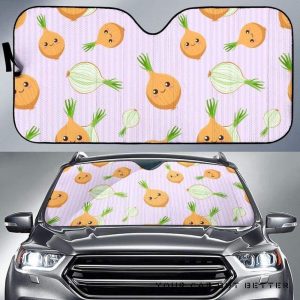 Cute Onions Smiling Faces Purple Car Auto Sun Shade