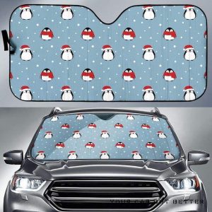 Cute Penguin Christmas Snow Pattern Car Auto Sun Shade