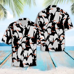 Cute Penguin Hawaiian Shirt Summer Button Up