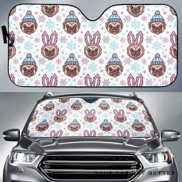 Cute Pug Hat Rabbit Costume Pattern Car Auto Sun Shade