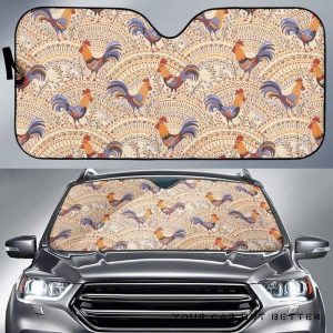 Cute Rooster Chicken Cock Floral Ornament Car Auto Sun Shade
