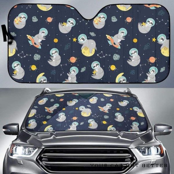 Cute Sloth Astronaut Star Planet Rocket Pattern Car Auto Sun Shade