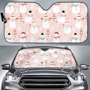Cute Snowman Christmas Tree Snowpink Car Auto Sun Shade