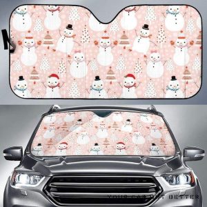 Cute Snowman Christmas Tree Snowpink Car Auto Sun Shade