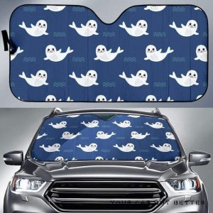 Cute White Baby Sea Lion Seal Pattern Car Auto Sun Shade