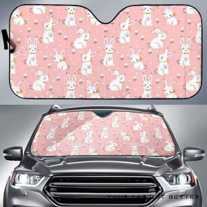 Cute White Rabbit Flower Pink Car Auto Sun Shade