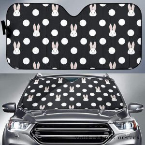 Cute White Rabbit Polka Dots Black Car Auto Sun Shade