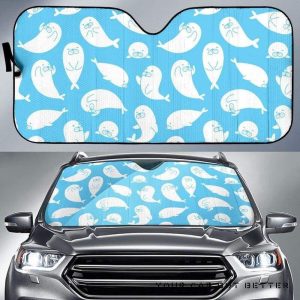 Cute White Sea Lion Seals Pattern Car Auto Sun Shade